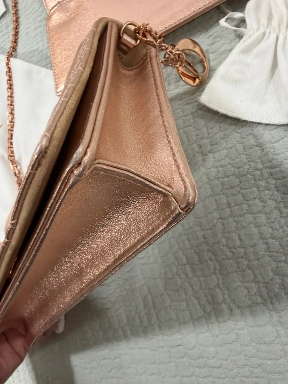 Dior Lady Dior Wallet on Chain - limited edition Metallic Rose Gold - Picture 6 of 13